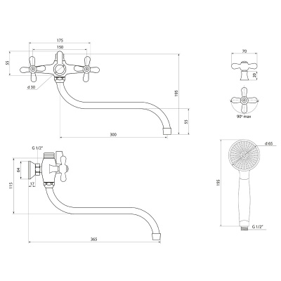 Смеситель Славен  для ванны Прораб  О (СЛ-ДВ-О31) фото в интернет-магазине Русалия
