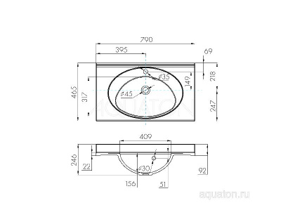 Раковина AQUATON Отель 3/80 белая с навесами 1A70063NOT010 фото в интернет-магазине Русалия
