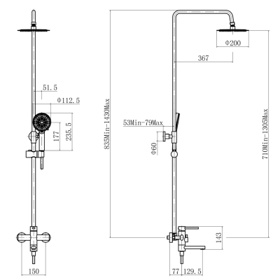 Душевая система FASHUN (A52434-17) фото в интернет-магазине Русалия