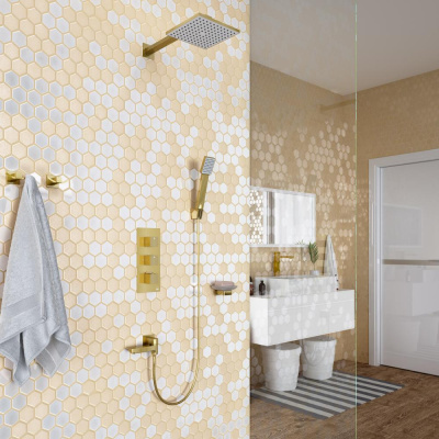 Душевая система встроенная с термостатом Timo Tetra-thermo (SX-0199/17SM) золото матовое фото в интернет-магазине Русалия