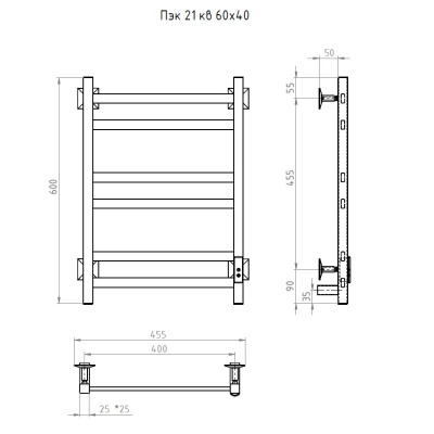 Полотенцесушитель электрический Пэк сп 21 ВГП 60х40 черный Тругор фото в интернет-магазине Русалия