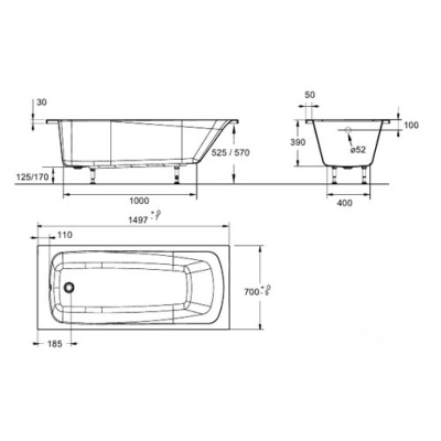 Акриловая ванна 150х70 Patio E6810RU-01 Jacob Delafon фото в интернет-магазине Русалия