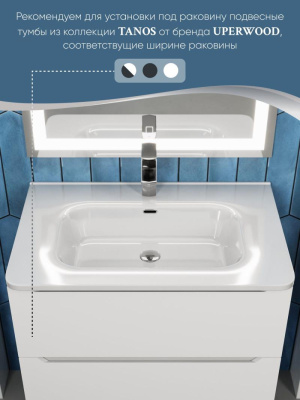 Раковина для ванной 70 см, Uperwood Monica, белая глянцевая RMonica70wg фото в интернет-магазине Русалия