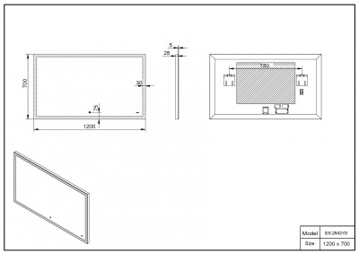 Зеркало ESBANO ES-2542 YD 120x70 ESBANO фото в интернет-магазине Русалия