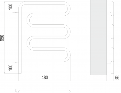 Электрический полотенцесушитель  25 Ш-обр 450х570 поворотный  4620768883958 Terminus фото в интернет-магазине Русалия