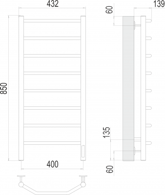 Электрический полотенцесушитель Виктория П8 400х850  4670078531209 Terminus фото в интернет-магазине Русалия