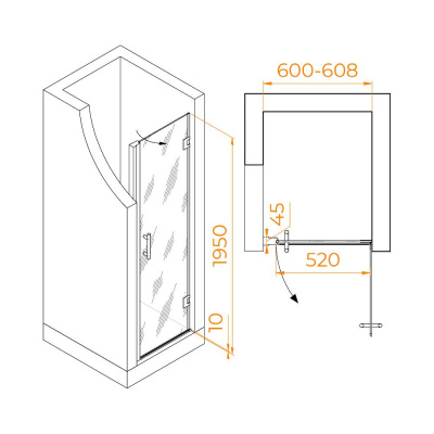 Душевая дверь RGW HO-011B 600, стекло прозрачное, профиль черный фото в интернет-магазине Русалия