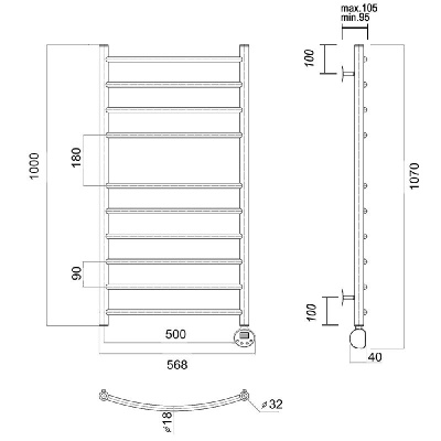 Электрический полотенцесушитель Калипсо П10 500x1000 ER, хром Domoterm фото в интернет-магазине Русалия