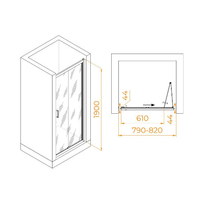 Душевая дверь RGW PA-21B 800, стекло прозрачное, профиль черный фото в интернет-магазине Русалия