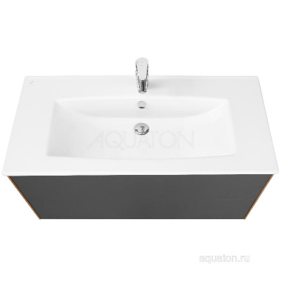 Тумба под раковину AQUATON Сохо 100 дуб веллингтон, графит софт 1A258201AJA00 фото в интернет-магазине Русалия