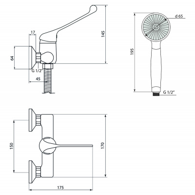 Смеситель Славен  для душа локтевой Хирург Х (СЛ-ОД-Х40) фото в интернет-магазине Русалия