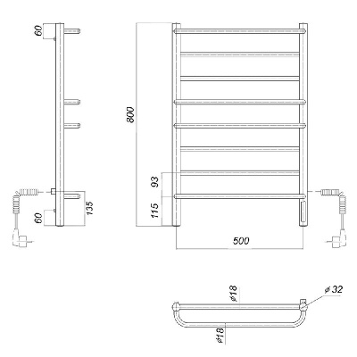 Электрический полотенцесушитель черный DMT Орфей П8 500x800 ЧРН EK R фото в интернет-магазине Русалия