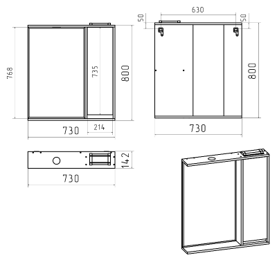 Зеркальный шкаф Balaton 75 правый (комбинированный) BAL-04075-01-01П Brevita фото в интернет-магазине Русалия