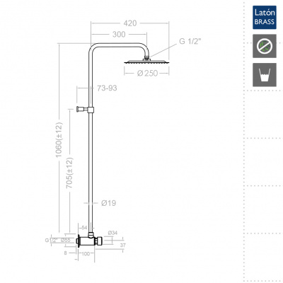 Душевая система наружнего монтажа нажимная порционная SOLESTOP 745403RM250 Ramon Soler фото в интернет-магазине Русалия