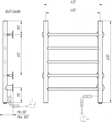 Электрический полотенцесушитель Классик  черный DMT 109-5 40х60 ЧРН EK R фото в интернет-магазине Русалия