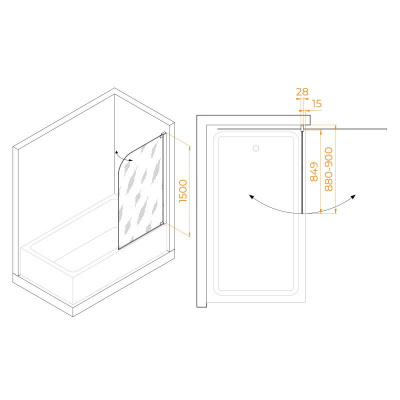 Шторка на ванну RGW SC-01 900, стекло прозрачное, профиль хром фото в интернет-магазине Русалия