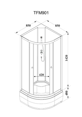 Кабина TMF901 душевая без крыши PARLY  
 85х85х190 см фото в интернет-магазине Русалия