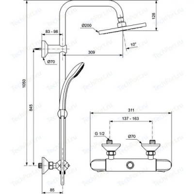 Душевая система IdealRain Eco A6421AA Ideal Standard фото в интернет-магазине Русалия