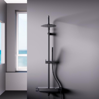 936730300 Scandinavian Pure душевая система с ванно-душевым смесителем-полкой, черный фото в интернет-магазине Русалия