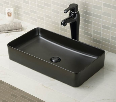 Раковина накладная прямоугольная черная матовая 9396MB CeramaLux фото в интернет-магазине Русалия