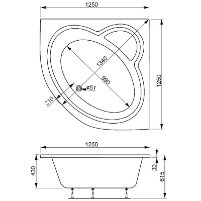 Акриловая ванна VAGNERPLAST MINI CATALINA 125x125 VPBA125CTM3X-04 фото в интернет-магазине Русалия