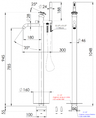 Смеситель для ванны Remer Chrono CH08NO, черный матовый фото в интернет-магазине Русалия
