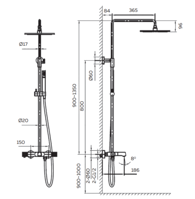 Душевая система с термостатом AltroBagno Intento 030424 MW AltroBagnoIntento030424MW фото в интернет-магазине Русалия