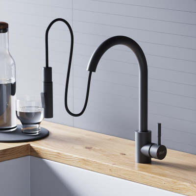 D3007522 Logic Кухонный смеситель  с вытягивающимся изливом, черный фото в интернет-магазине Русалия