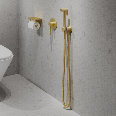 Смеситель встроенный с гигиеническим душем Timo Saona (2389/17SM) золото матовое фото в интернет-магазине Русалия