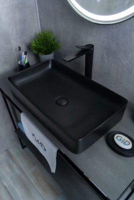 Раковина накладная прямоугольная черная матовая Bm9396 GID фото в интернет-магазине Русалия
