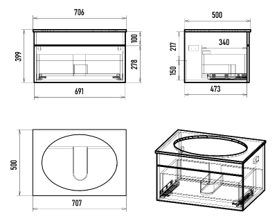 Тумба Enfida 70 подвесная (черная) с раковиной Ekokerama Doppia 65 Brevita фото в интернет-магазине Русалия