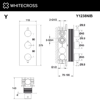 Смеситель термостатический для душа скрытого монтажа WHITECROSS Y Y1238NIB (брашированный никель) фото в интернет-магазине Русалия