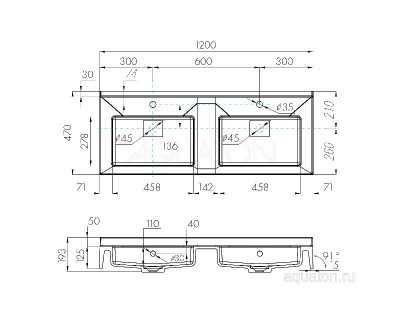Раковина AQUATON Сакура 120 1A72433KSK010 2 чаши фото в интернет-магазине Русалия
