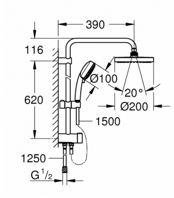 Душевая система New Tempesta System 200 27389002 Grohe фото в интернет-магазине Русалия