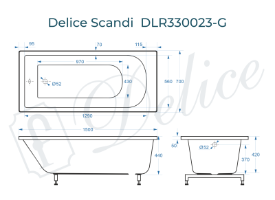 Ванна из литьевого мрамора Delice Scandi 150х70 глянцевая DLR330023-G фото в интернет-магазине Русалия