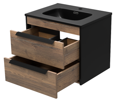 Тумба Monsour 60 подвесная с раковиной CeramaLux 9060MMB 60 (черная) Brevita фото в интернет-магазине Русалия