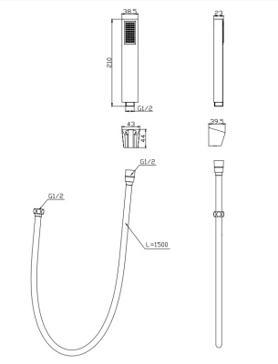 Ручной душ со шлангом и держателем  LUCE LUC-DFS-NERO  Belbagno фото в интернет-магазине Русалия