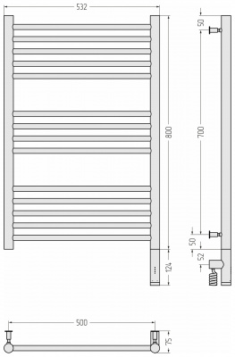 Электрический полотенцесушитель Богема 3.0 прямой 80х50 00-5805-8050 правый Сунержа фото в интернет-магазине Русалия