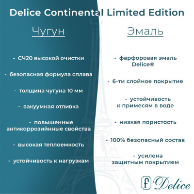Ванна чугунная Delice Continental Limited Edition 165х70 DLR230644 фото в интернет-магазине Русалия