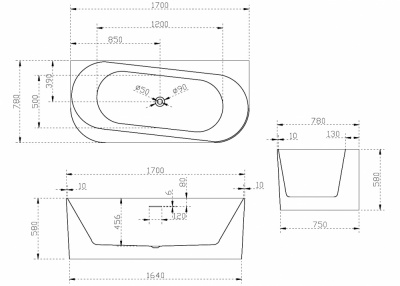 Акриловая ванна ABBER AB9494-1.7 170х78х58 см фото в интернет-магазине Русалия