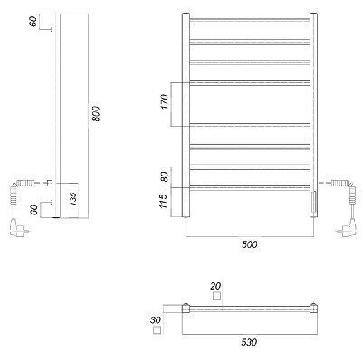 Электрический полотенцесушитель черный DMT Квадро П8 500x800 ЧРН EK R фото в интернет-магазине Русалия