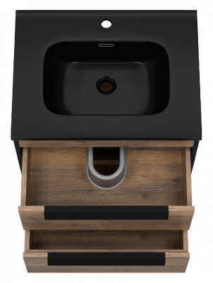 Тумба Monsour 60 подвесная с раковиной CeramaLux 9060MMB 60 (черная) Brevita фото в интернет-магазине Русалия