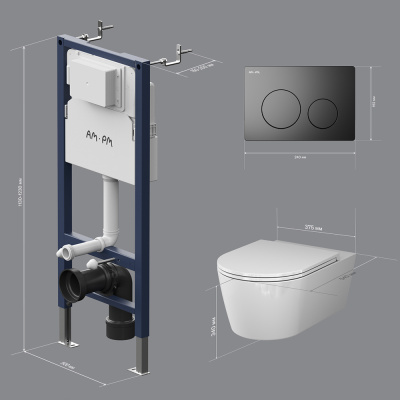 IS90138.8F1701 Инсталляция с клав PrimeFit L, мат.черный, с подвес унит Func 54 FlashClean с сид м/лифт Am.Pm фото в интернет-магазине Русалия