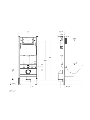 Инсталляция для подвесного унитаза, фронтальное управление для пневматической кнопки CEZARES CZR-201-P фото в интернет-магазине Русалия