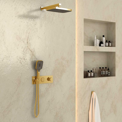 Душевой комплект VSFW-422T1BG встраиваемый, термостатический, 2 режима, брашированное золото Vincea фото в интернет-магазине Русалия