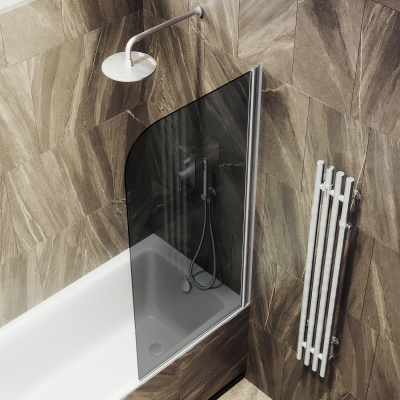 Распашная шторка для ванны поворотная на монопетле 60 см, стекло тонированное (графит), профиль хром матовый MGV-613-5 Maybah Glass фото в интернет-магазине Русалия