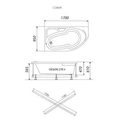 Ванна обрезанная София 170-левая Щ0000046115 Тритон фото в интернет-магазине Русалия