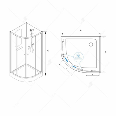 Душевая кабина полукруглая 80х80 AN-208 RGW фото в интернет-магазине Русалия