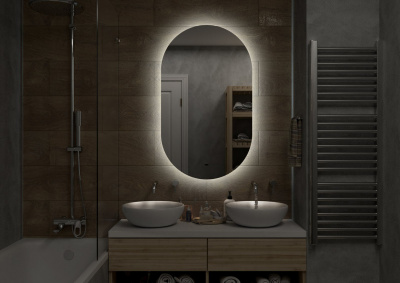 Зеркало с подсветкой Fleur 650х1100  бесконтактный сенсор овальный, открытая подсветка ЗЛП595 Continent фото в интернет-магазине Русалия