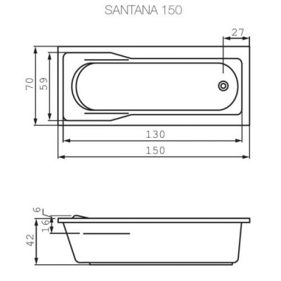 Ванна акриловая Santana 150х70 WP-SANTANA*150 Cersanit фото в интернет-магазине Русалия